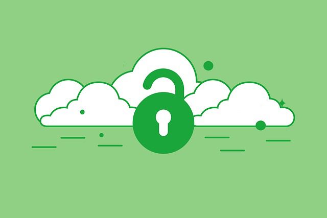 A vector illustration of clouds with a padlock denoting cloud security.